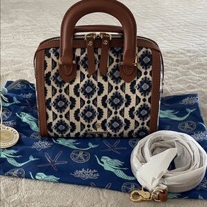 NEW Spartina 449 Floral Patterned Handbag with Brown Accents